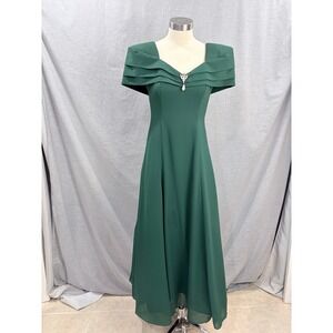 Vintage ON ON Fashions Hunter Green Formal Dress 80s‎ Gown Brooch Size 3/4